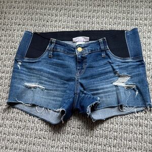 Denim Maternity Jean Shorts with Stretch Panel - Blue